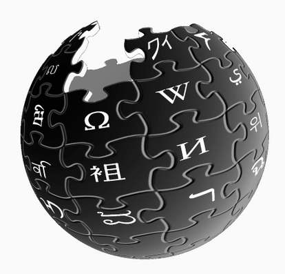 an inverted black and white image of Wikipedia logo 